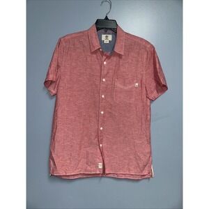 Timberland Mens M Casual Shirt Pinkish Red Cotton Slim Fit Short Sleeve Top‎